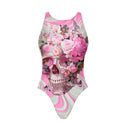 Costume intero bambina da allenamento PINUP 489P - Teschio Rosa