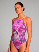 Costume intero donna da allenamento IBIZA 242I - Teschio farfalla, vista frontale