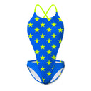Costume intero donna da mare Dega L022DF - Turchese Stelle Gialle, vista frontale