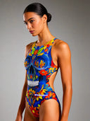 Costume intero donna da allenamento PINUP 543PF - Blue skull