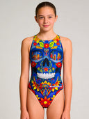 Costume intero bambina da allenamento PINUP 543PF - Blue skull, vista frontale
