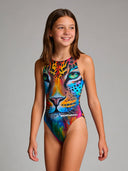 Costume intero bambina da allenamento PINUP 549P - Macchia, vista frontale