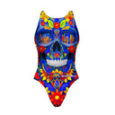 Costume intero bambina da allenamento PINUP 543PF - Blue skull — costume intero da nuoto, BONESWIMMER Made in Italy