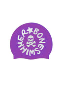 Silikon-Badekappe - Weiß mit großem schwarzem Logo