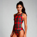 Costume intero donna da allenamento PINUP 527P - Tartan, vista frontale