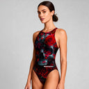 Costume intero donna da allenamento PINUP 520P - Teschio Cremisi, vista frontale