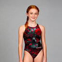 Costume intero bambina da allenamento PINUP 520P - Teschio Cremisi, vista frontale