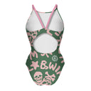 Costume intero donna da allenamento IBIZA 132I - Logo Military + Rosa Chiaro, vista posteriore