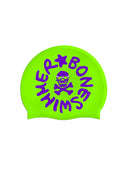 Cuffia silicone - Verde Logo Viola Grande — cuffia da nuoto, BONESWIMMER Made in Italy