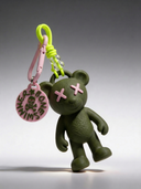 Teddy Psycho Charm con Badge - Verde militare + Rosa — portachiavi, BONESWIMMER Made in Italy