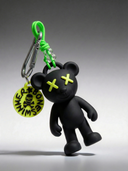 Teddy Psycho Charm con Badge - Nero + Verde Lime — portachiavi, BONESWIMMER Made in Italy