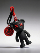 Teddy Psycho Charm con Badge - Nero + Rosso — portachiavi, BONESWIMMER Made in Italy