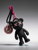 Teddy Psycho Charm con Badge - Nero + Rosa — portachiavi, BONESWIMMER Made in Italy